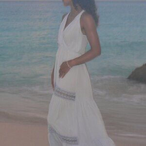 Flowy bohemian maxi dress light blue tiered